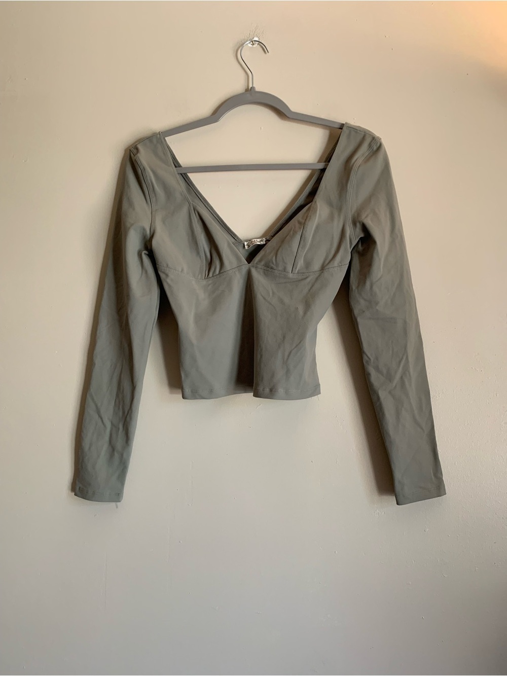 Free People Long Sleeve Cropped Top Olive Green Women Size Small Casual Shirt